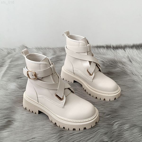 

fashion new shoes women boots autumn winter all-match comfort boots women pu leather chunky heels shoest220718, Black