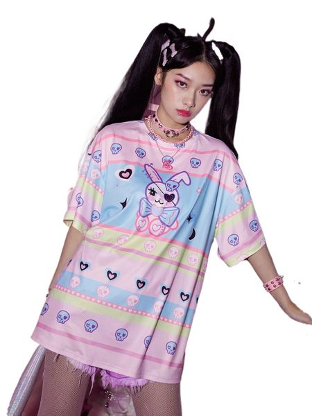 

romwe anime skull & cartoon graphic tee b5jz#, White