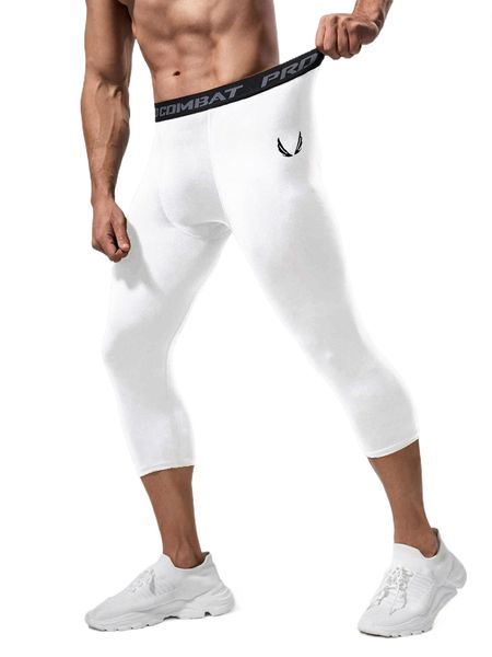 

men wings print contrast letter tape sports tights c7bg#, Black