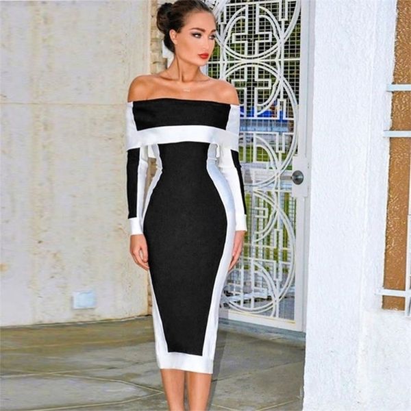 

seamyla new long sleeve bodycon bandage dresses women vestidos runway party dress midi celebrity clubwear dress slim y200103, White;black