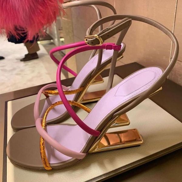 

sandals mixed color strange heel women straps high prom dress shoes woman gladiator sandal pumps wedges, Black