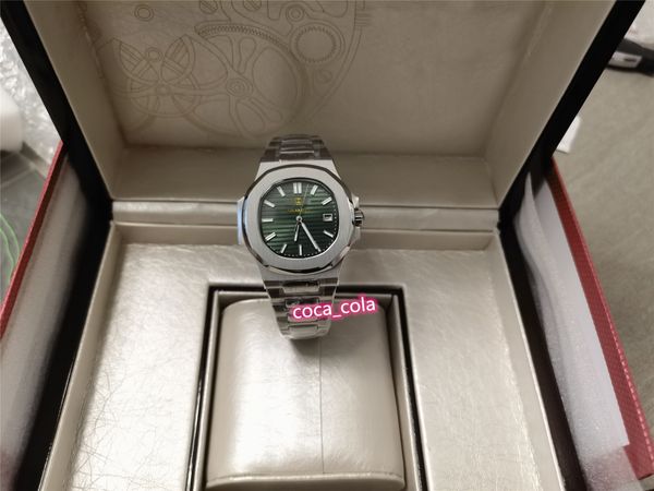 

original box date watch green dial 40mm 5711/1a-014 stainless steel automatic men wristwatch, Slivery;brown