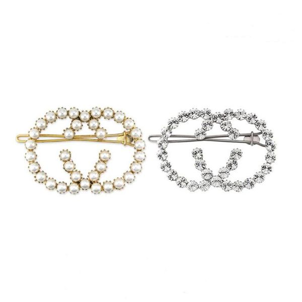 

new arrival crystal pearl letters hair clips for fashion women accessories classic designer jewelry188a, Golden;silver