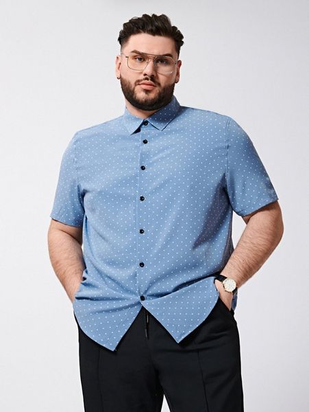 

extended sizes men collared polka dot shirt j6gy#, White;black