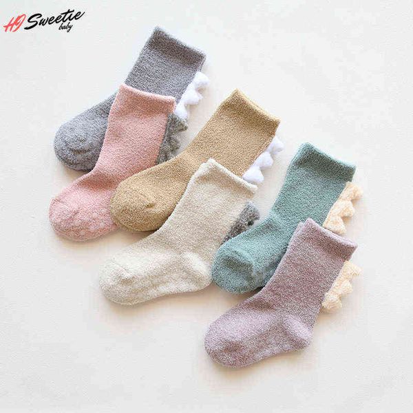 

beautiful cute cartoon dinosaur kids baby socks girl boy antislip floor socks animal infant soft cotton thick warm leg socks j220621, Pink;yellow