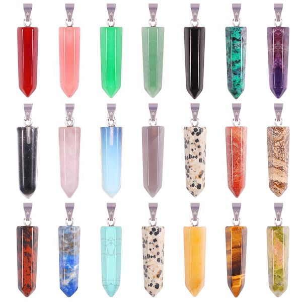 

natural stone agates hexagonal bullet charms pendants healing crystal charms pendulum necklace making accessories wholesale, Bronze;silver