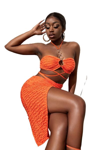 

sxy textured criss cross ring link halter s6xo#, White