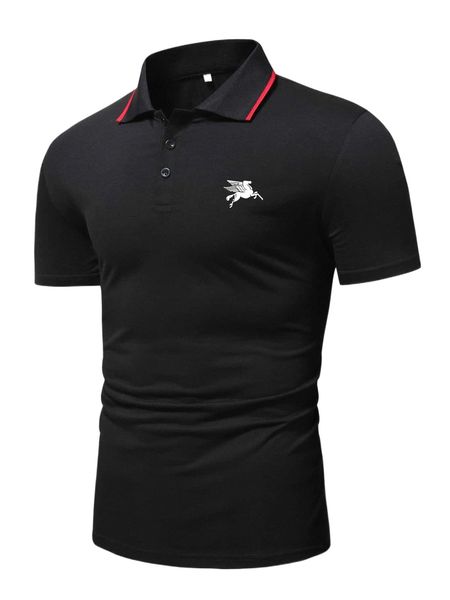 

men horse print contrast trim polo shirt s2rs#, White;black