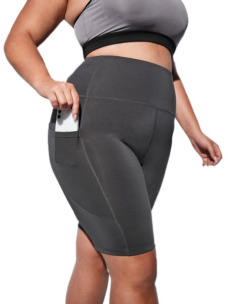 

plus high stretch biker shorts with phone pocket 61ay#, Black