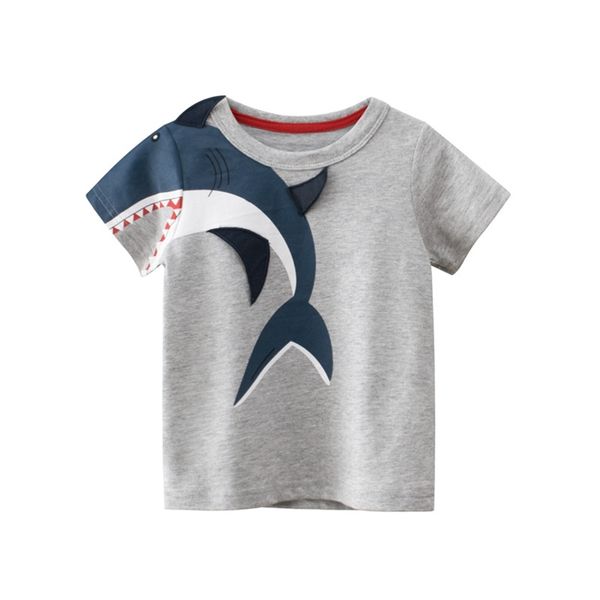 Sommer Kinder T-shirt Kinder Kleidung Baumwolle Baby Jungen Casual 3D Shark Kleinkind Grau Junge mädchen 2-9Y 220426