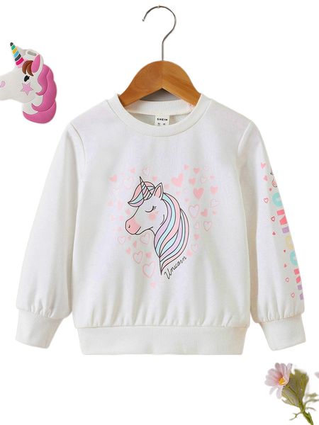 

toddler girls unicorn & letter graphic pullover u9li#, Black;white