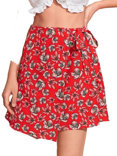 

x. designs by breann allover f.loral p.rint tie side w.rap s.kirt 49mz#, Black