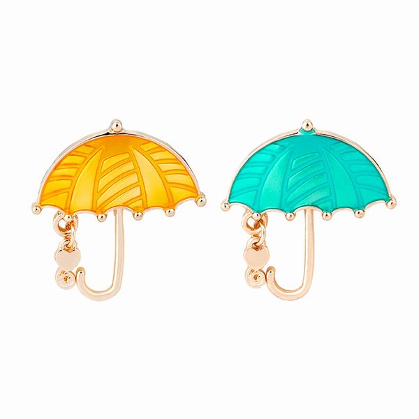 

gold plated umbrella shaped brooches for women green orange lapel pins little girls funny enamel paint badges denim shirt gift bag accessori, Gray