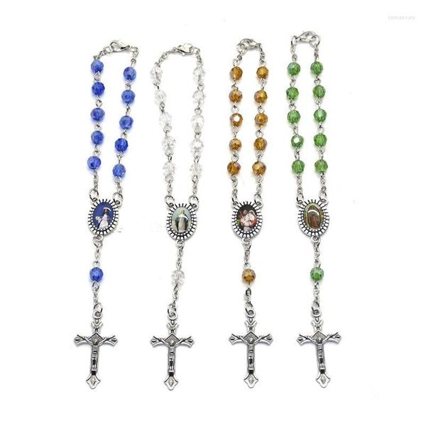 Gliederkette Modedesign Rosenkranz Armband Kreuz Katholische religiöse Geschenke für Frauen Ostertagsgeschenk Sie 4 FarbenLink Lars22