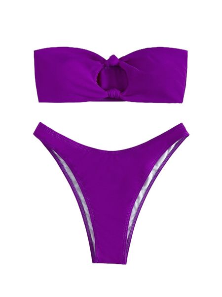 

knot decor bandeau bikini swimsuit 85wl#, White;black