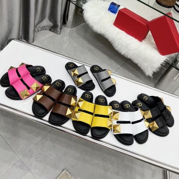 

2022 luxury sandals designer slippers brand slide flip flops genuine leather women casual shoes sneakers trainer by shoe10 205, Black