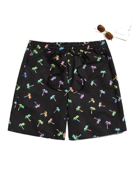 

men palm tree print drawstring waist shorts y40d#, White;black