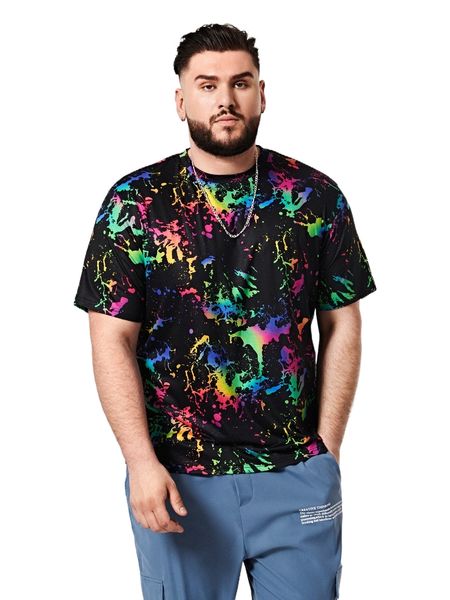 

extended sizes men splash ink print tee 93vi#, White;black