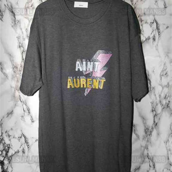 

designer luxury spring summer ysls classic lightning letter printed slp t shirt fashion mens and womens couples loose crew neck tee, White;black