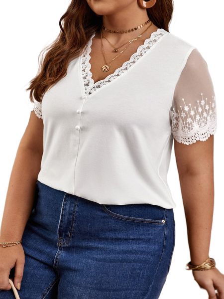 

plus contrast lace tee c8vv#, Black