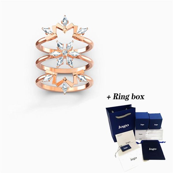 

2021 fashion swa new magic ring set rose gold charming modern three-in-one snowflake pattern feminine romance jewelry gift236r, Silver