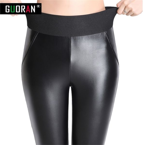 

plus size 4xl faux leather pants women pu leggings elastic high waist skinny stretch thicken warm pencil pants female trousers 210412, Black;white