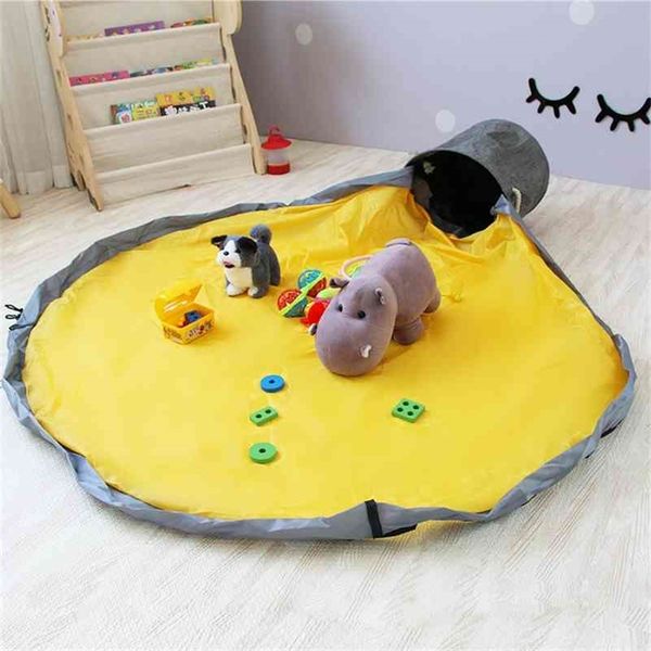 

2in1 kids toy clean-up storage bucket multi-function foldable sundry storage bag container drawstring play mat 210402