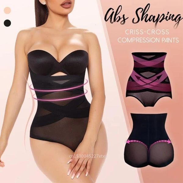 

non-marking slimming body shaping pants womens shapers cross compression abs women high waist panties knickers tummy control corset girdle, Black;white