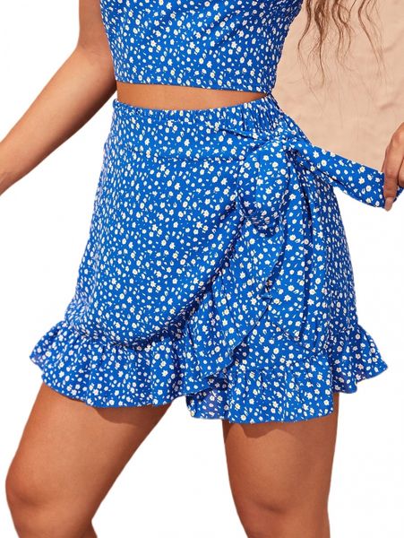 

ditsy floral knot ruffle wrap skort v8ro#, White;black