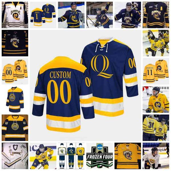 Xflsp 2022 College Frozen Four Custom QU Quinnipiac Bobcats Hockey Jersey 12 Rare Van Brabant 9 Ty Smilanic 11 Wyatt Bongiovanni 3 Peter