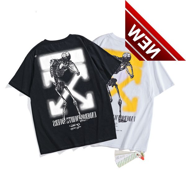 

50%discount sleeve off short summer new t-shirt street fashion brand couple skull print loose bottomed factory direct sale, White;black