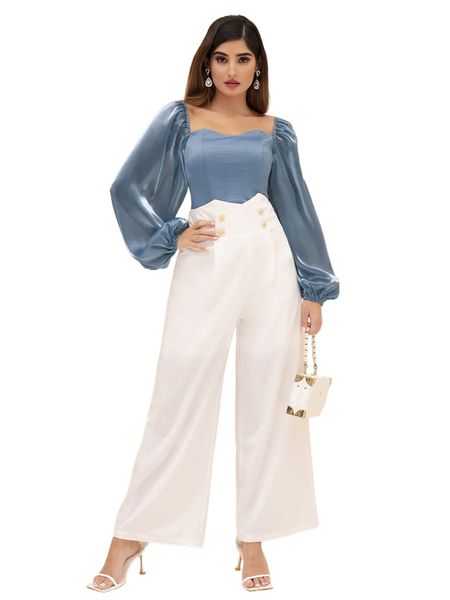 

modely sweetheart neck bishop sleeve blouse y2cx#, White