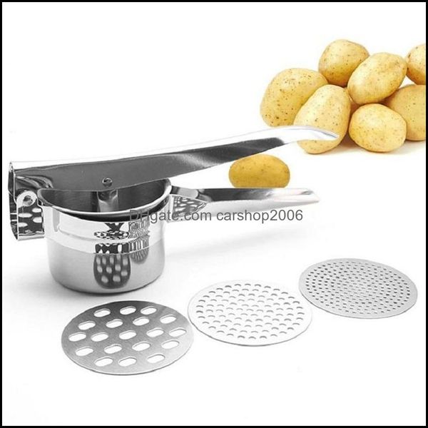 Altri utensili da cucina Cucina Sala da pranzo Bar Giardino domestico Tre in uno Pressa per patate in acciaio inossidabile Spremiagrumi manuale Gadget creativi Spot all'ingrosso