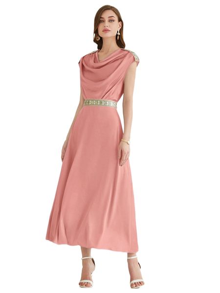 

draped contrast tape tie back satin dress o4gy#, Black;gray