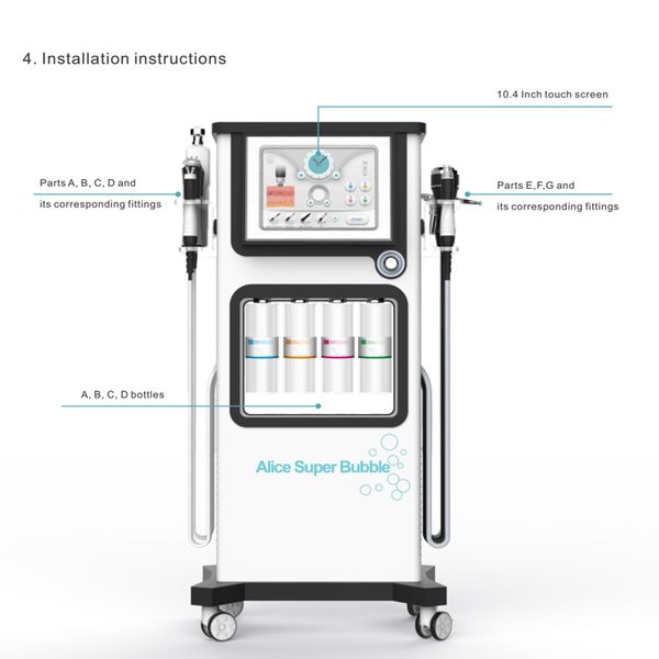 

7 handle multifunction alice super water bubble jet peel oxygen spray facial therapy machine 8 in 1 skincare machine, Black;white