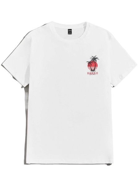 

men coconut tree & letter graphic tee x0bs#, White;black