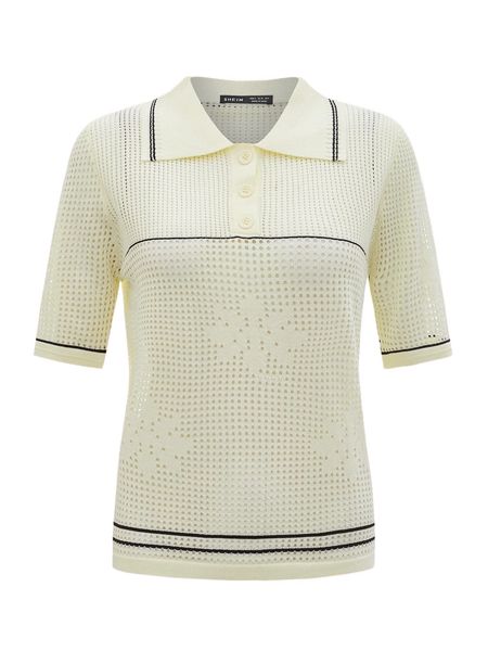

mod button half placket perforated knit r6tj#, White;black