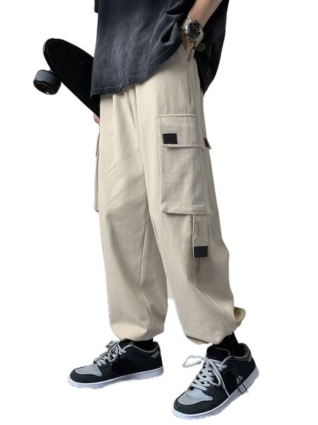 

men flap pocket side cargo pants b9ky#, Black