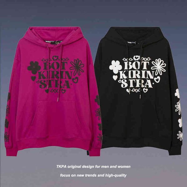 

tkpa american street foam letter multicolor hoodie men and women loose ins couple, Black