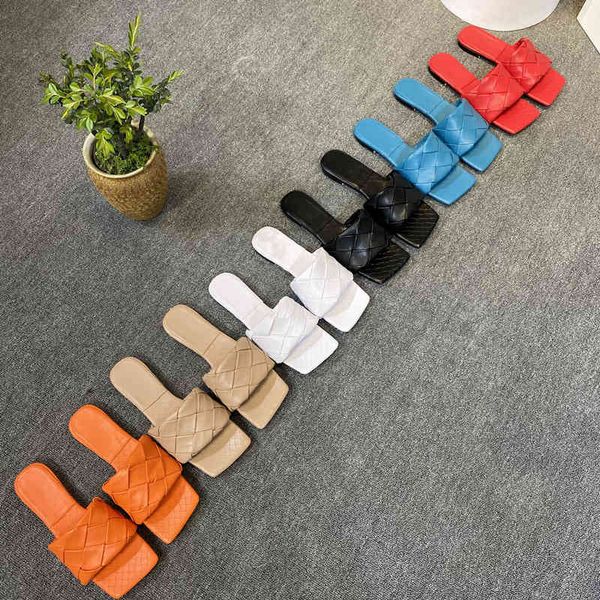 

sandals summer weave leather women slip on slides slippers square toe ladies flat shoe open outdoor casual beach shoes large size 43 xx32, Black