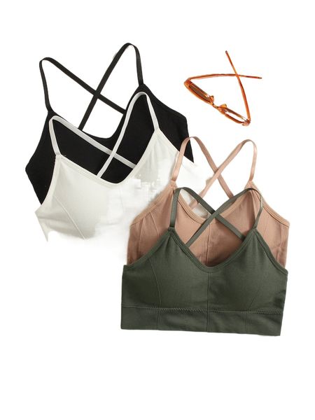 

4pcs medium support seamless criss cross sports bra c7cs#, Gray