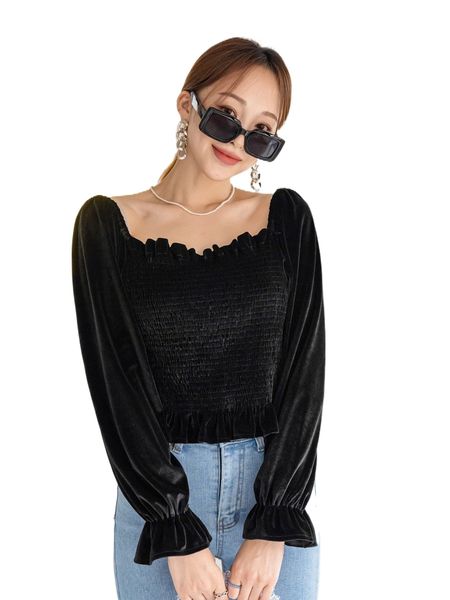 

dazy flounce sleeve shirred peplum h8vt#, White