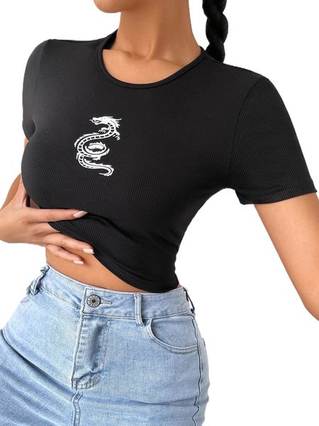 

chinese dragon graphic crop tee n2by#, White