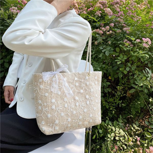 

summer tide straw lace shoulder tote bag ladies large capacity bucket bag