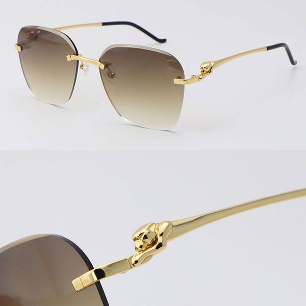 

new designer leopard series metal rimless sunglasses 0281o diamond cut lens sun glasses stainless 18k gold male and female large square adum, White;black