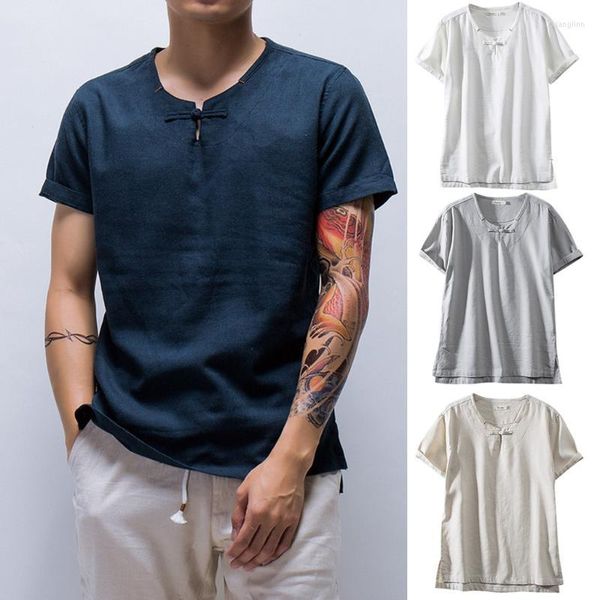 Camisas casuais masculinas Camisa de vestido Homem Moda de linho de algodão masculina Manga curta de manga curta Top Tops Blusa masculina