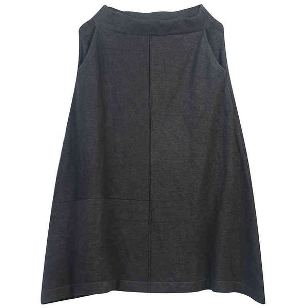 

skirts knitted skirt 2022 spring french solid color pocket design elastic waist a-line knee skirt erlw, Black