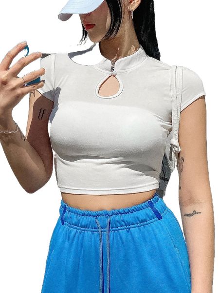 

dazy mandarin collar crop tee q0ch#, White