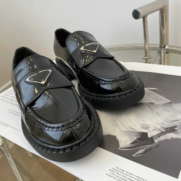 

triangle pra patent black leather platform loafers slip on low heel casual dress shoes for women lady brands designers chunky mules lazy sli