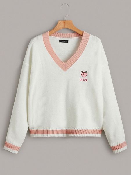 

fruit & letter pattern sweater p8nt#, White;black